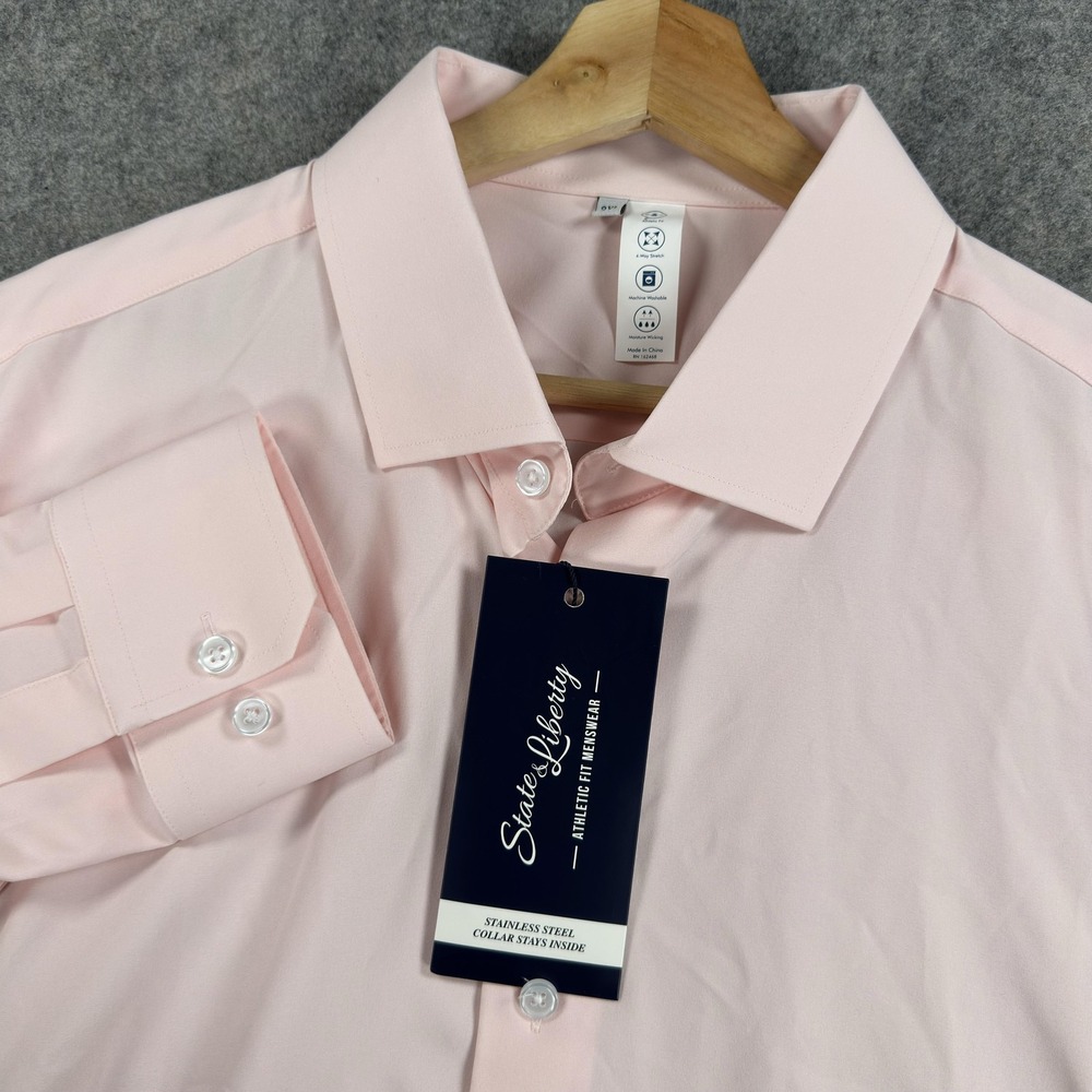 State & Liberty Shirt Mens 2XL Pink Herbert Athletic Fit Dress Stretch Easycare
